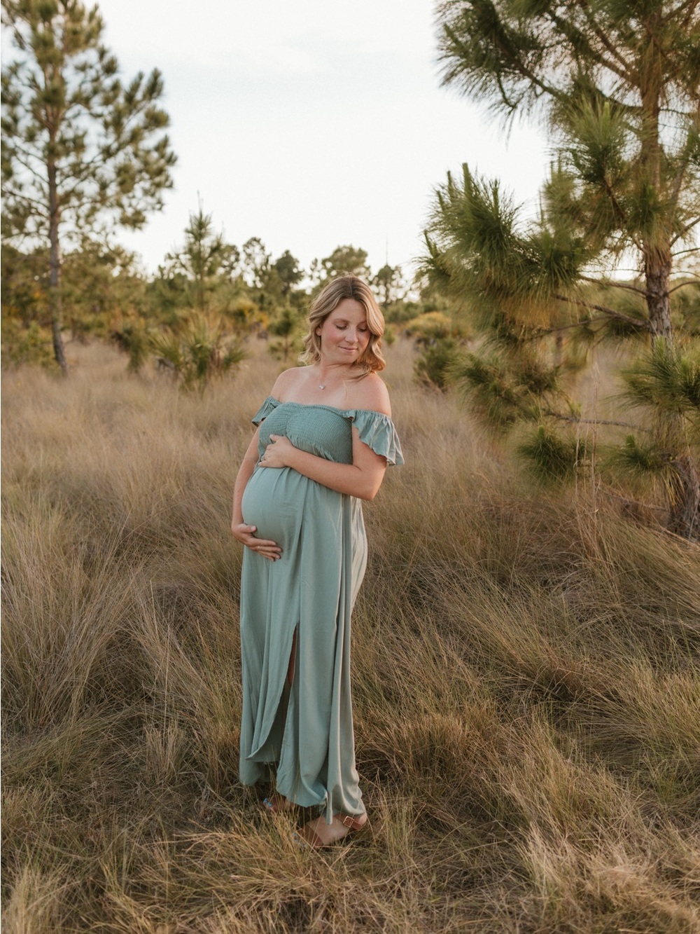 Sage Green Off-Shoulder Maternity Gown